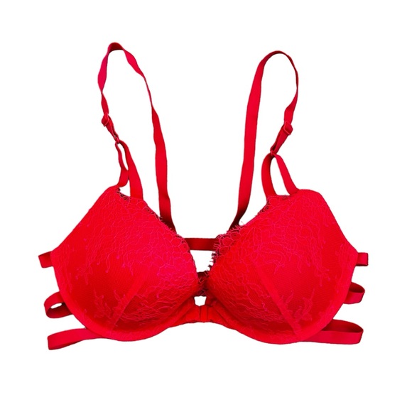 Victoria’s Secret Red Lace Front Close Push Up Bra Size 32C - Picture 1 of 3